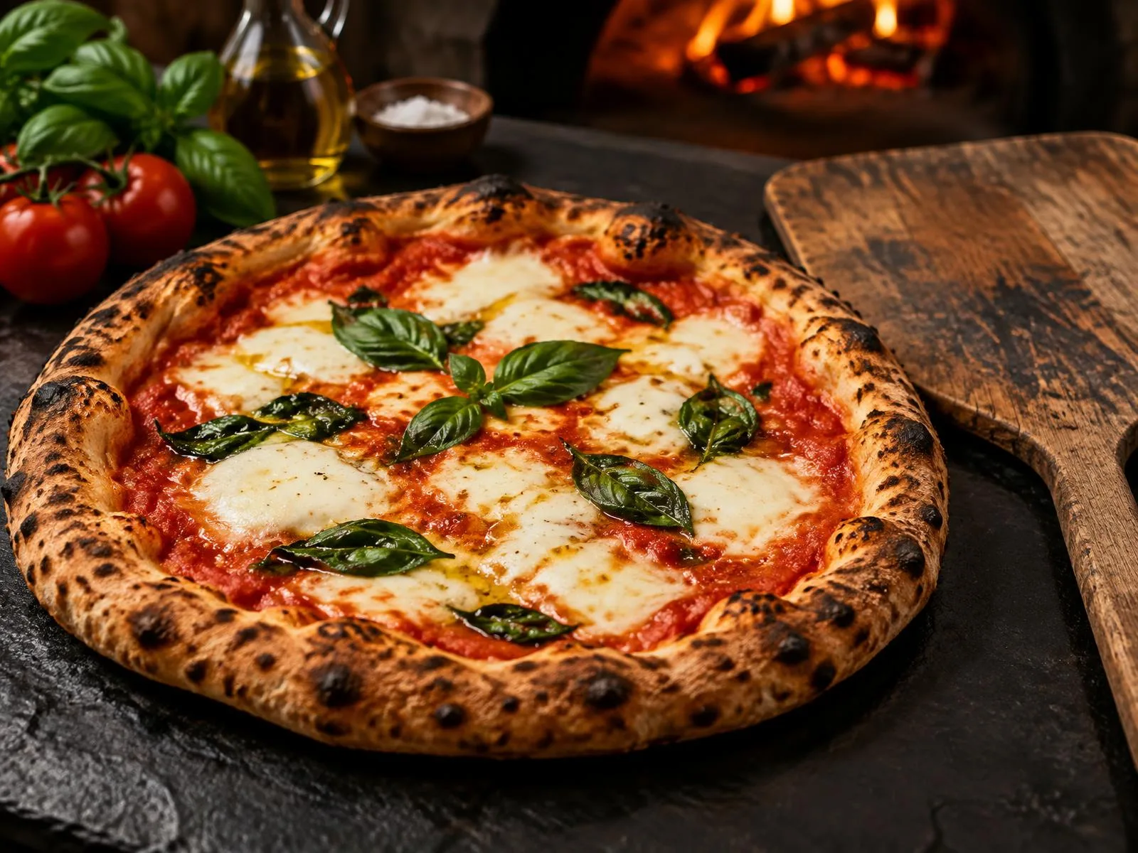 Frisch gebackene Pizza aus dem Steinofen